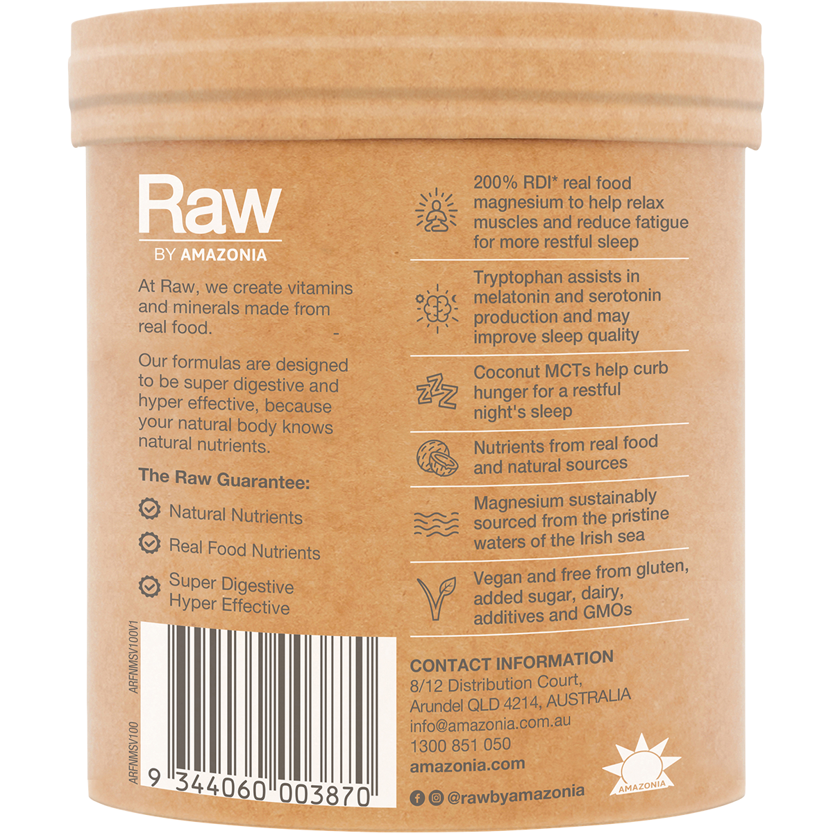 Amazonia Raw Sleep Magnesium Dreamy Vanilla – 100g, pack detail
