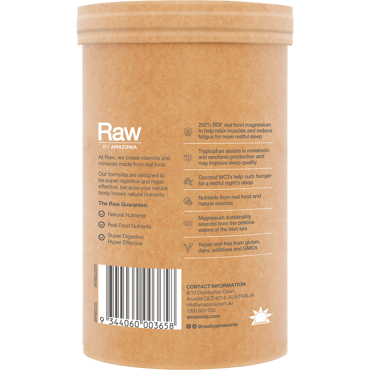 Amazonia Raw Sleep Magnesium Dreamy Vanilla – 200g, pack detail