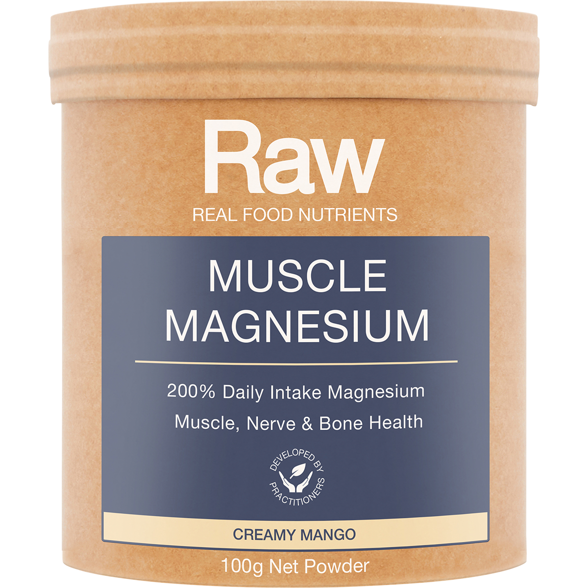Amazonia Raw Muscle Magnesium Creamy Mango – 100g, front of pack