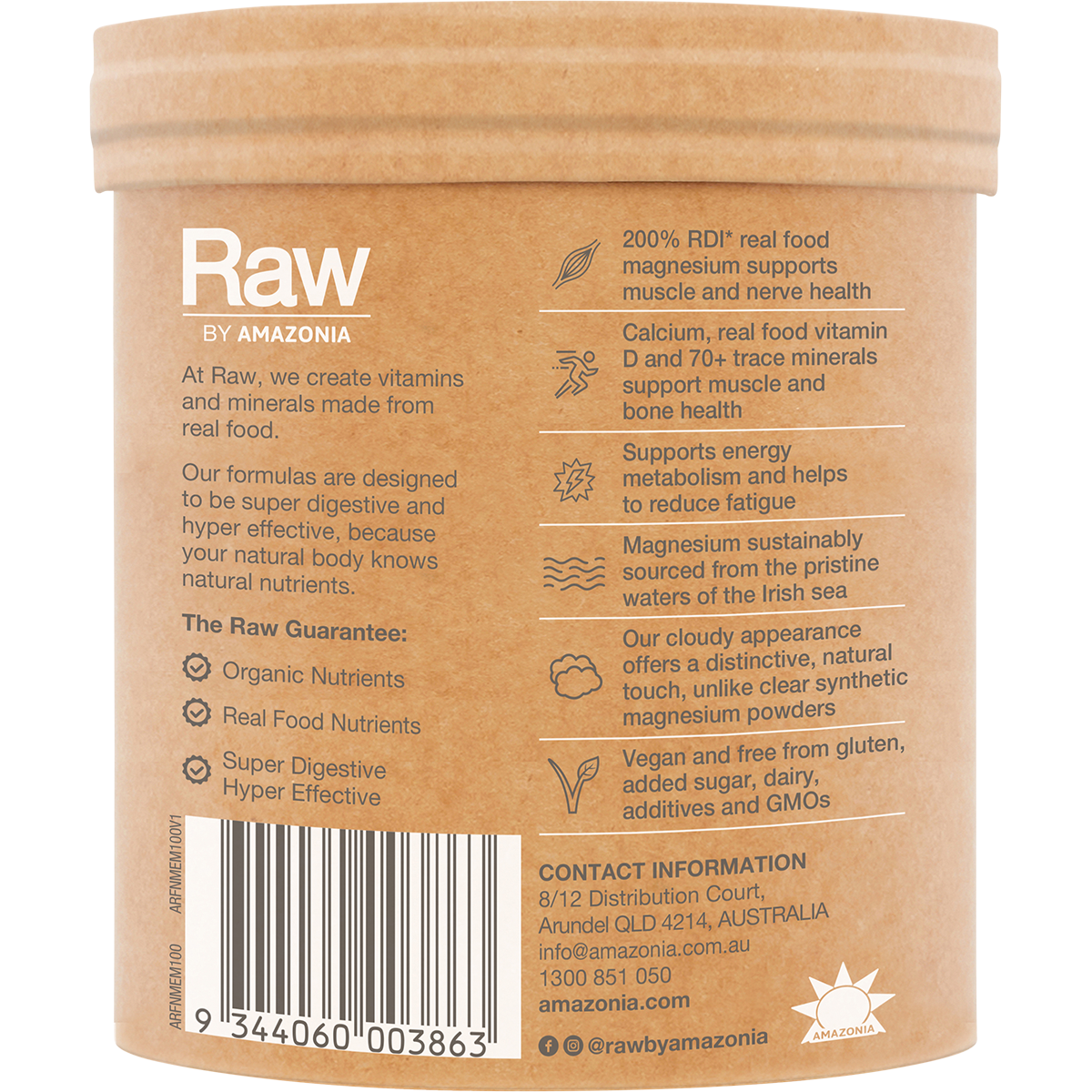 Amazonia Raw Muscle Magnesium Creamy Mango – 100g, pack detail