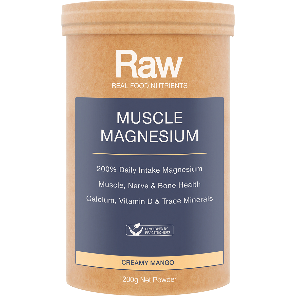 Amazonia Raw Muscle Magnesium Creamy Mango – 200g, front of pack