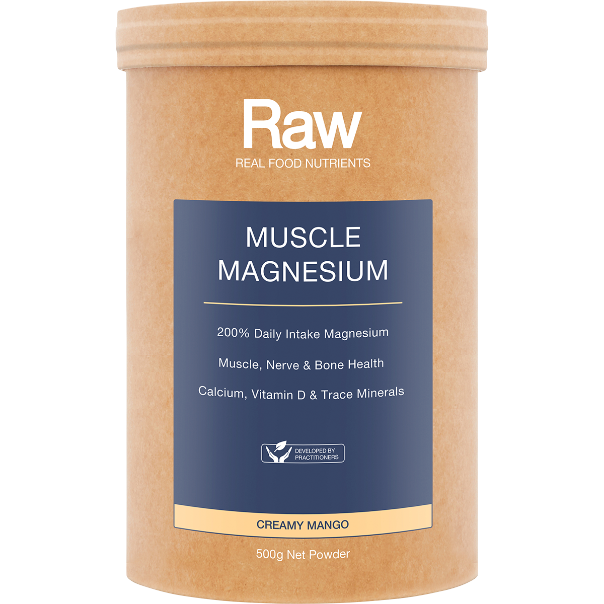 Amazonia Raw Muscle Magnesium Creamy Mango – 500g, front of pack