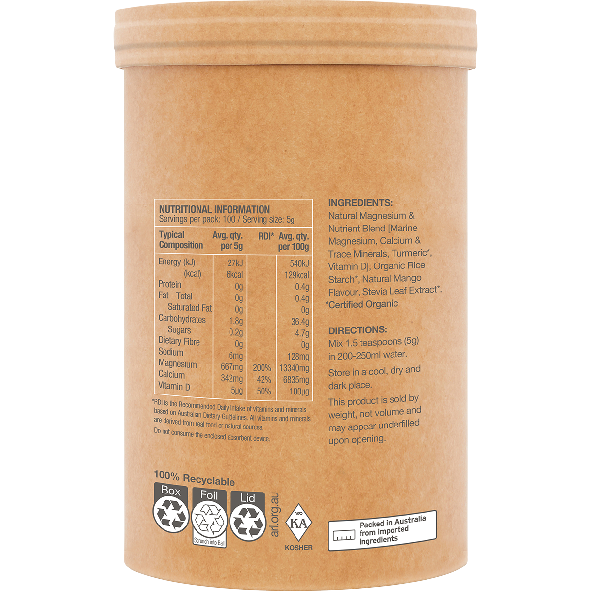 Amazonia Raw Muscle Magnesium Creamy Mango – 500g, pack detail
