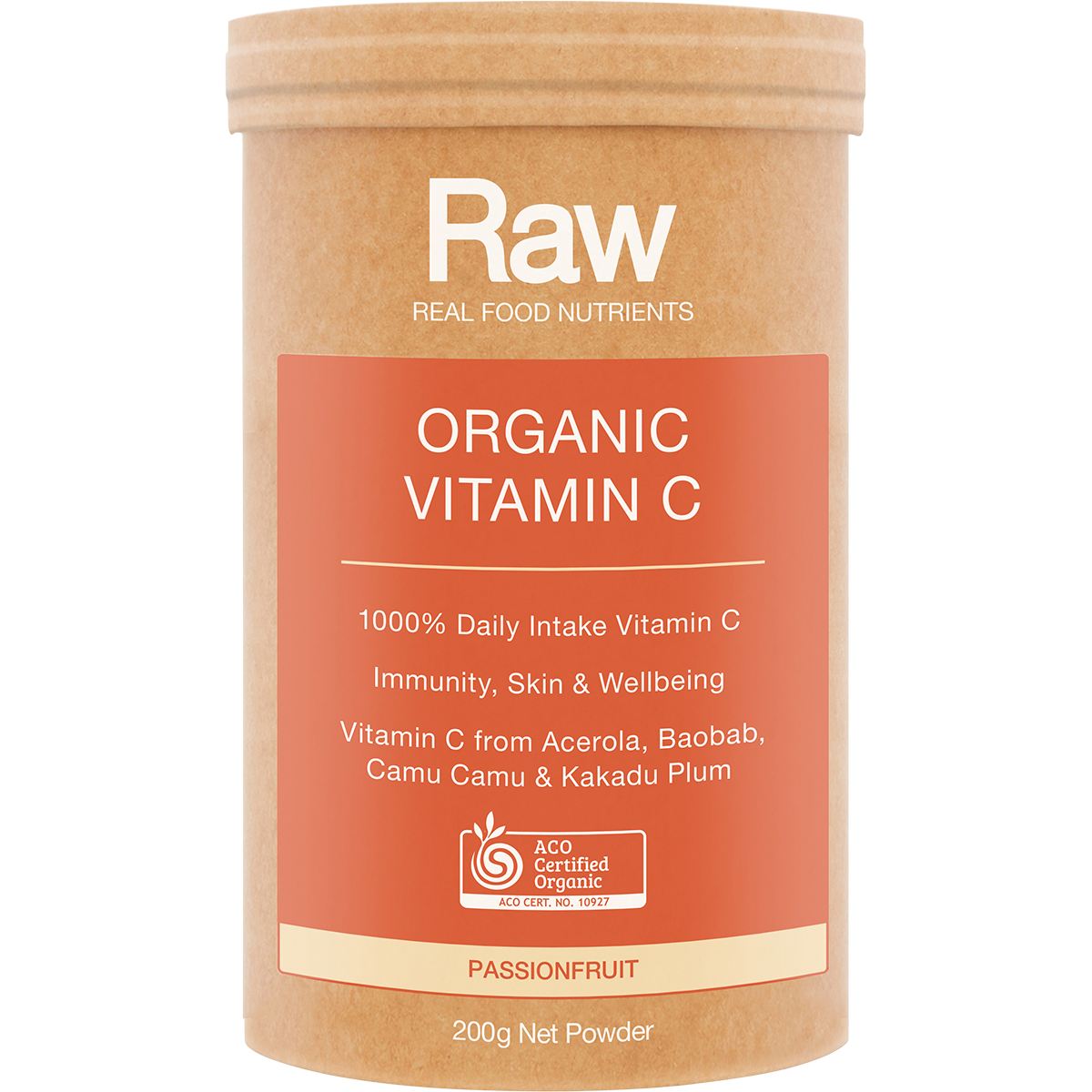 Amazonia Raw Organic Vitamin C Passionfruit – 200g, front of pack