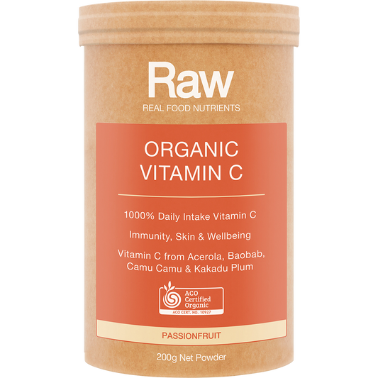 Amazonia Raw Organic Vitamin C Passionfruit – 200g, front of pack