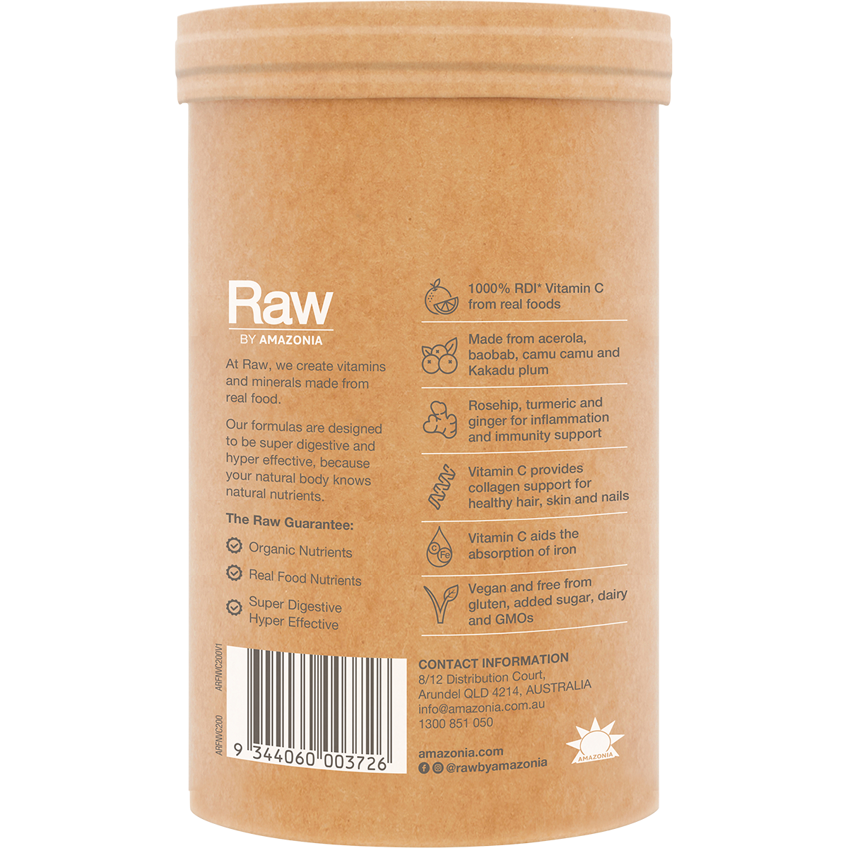 Amazonia Raw Organic Vitamin C Passionfruit – 200g, pack detail