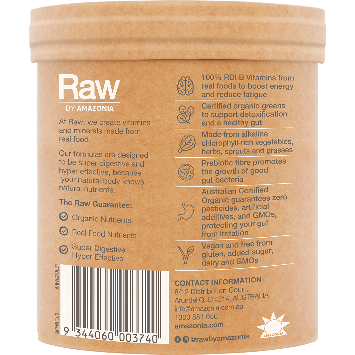 Amazonia Raw Organic Greens Vanilla Mint – 100g, pack detail