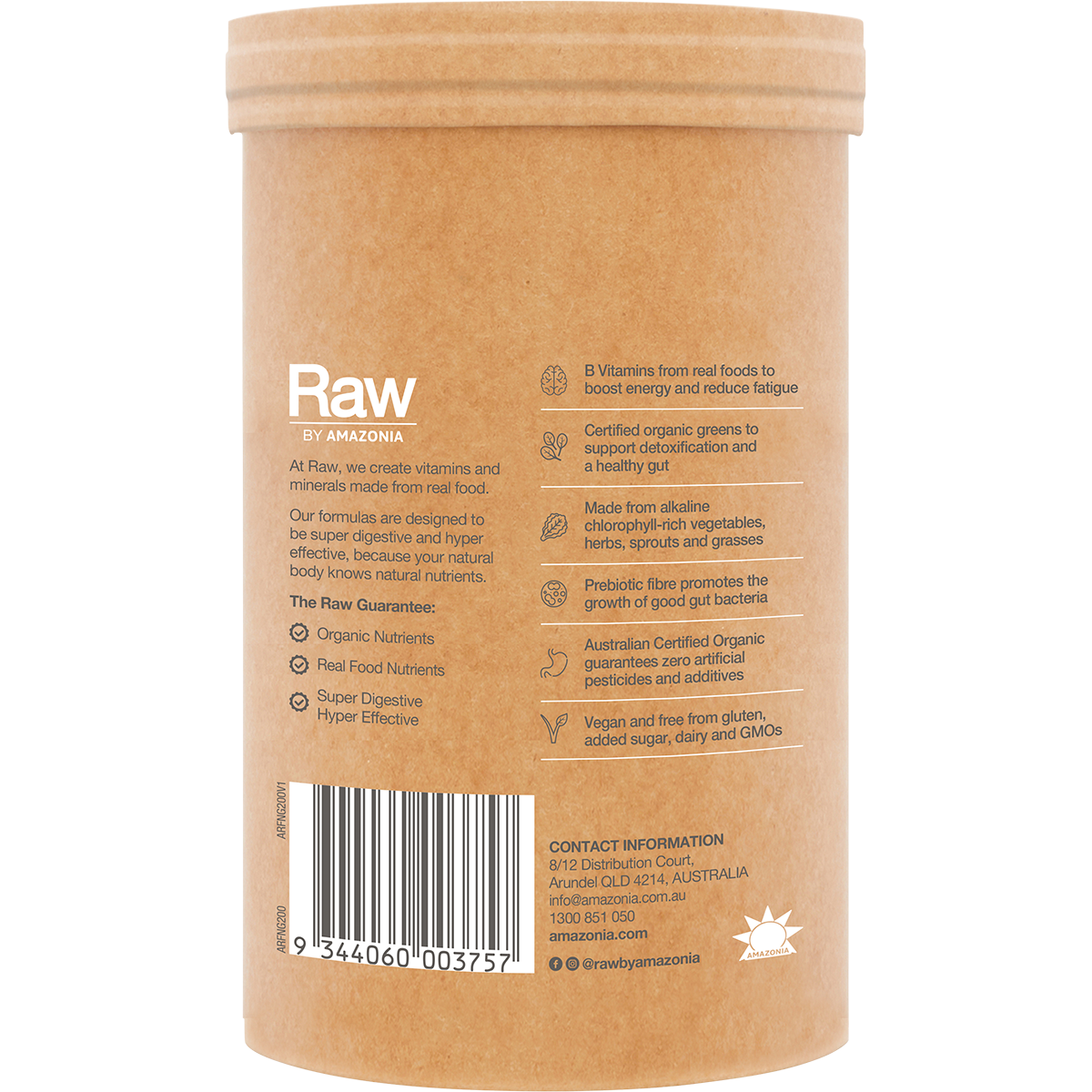 Amazonia Raw Organic Greens Vanilla Mint – 200g, pack detail
