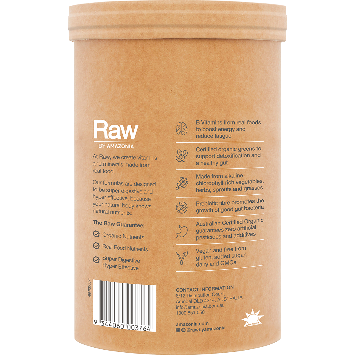Amazonia Raw Organic Greens Vanilla Mint – 500g, pack detail