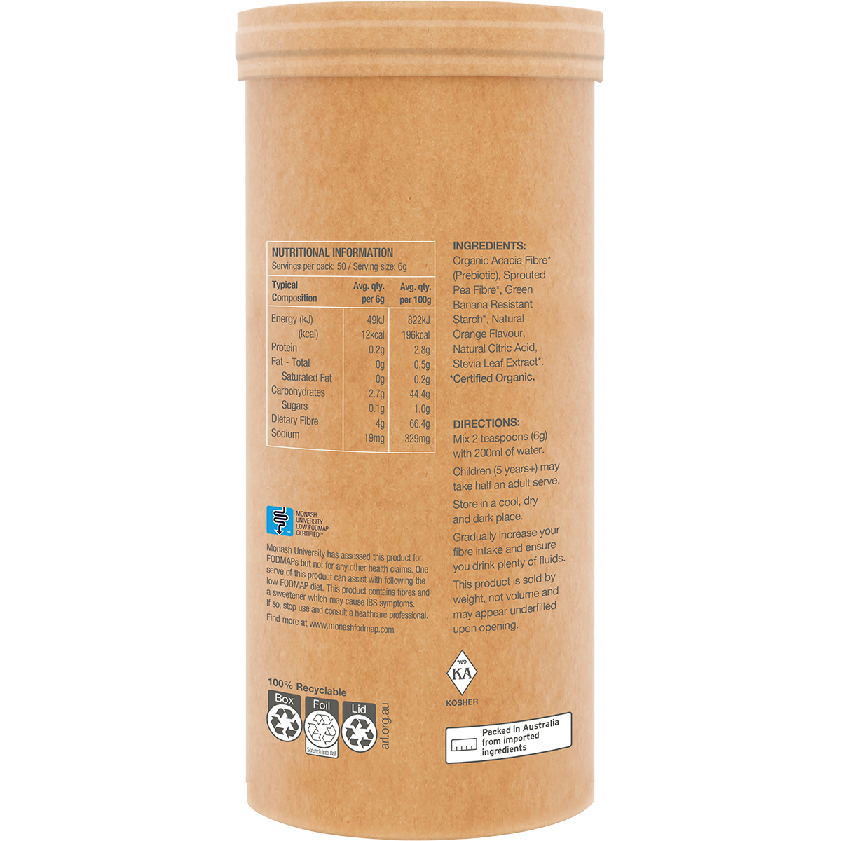 Amazonia Raw Organic Fibre Orange – 300g, pack detail