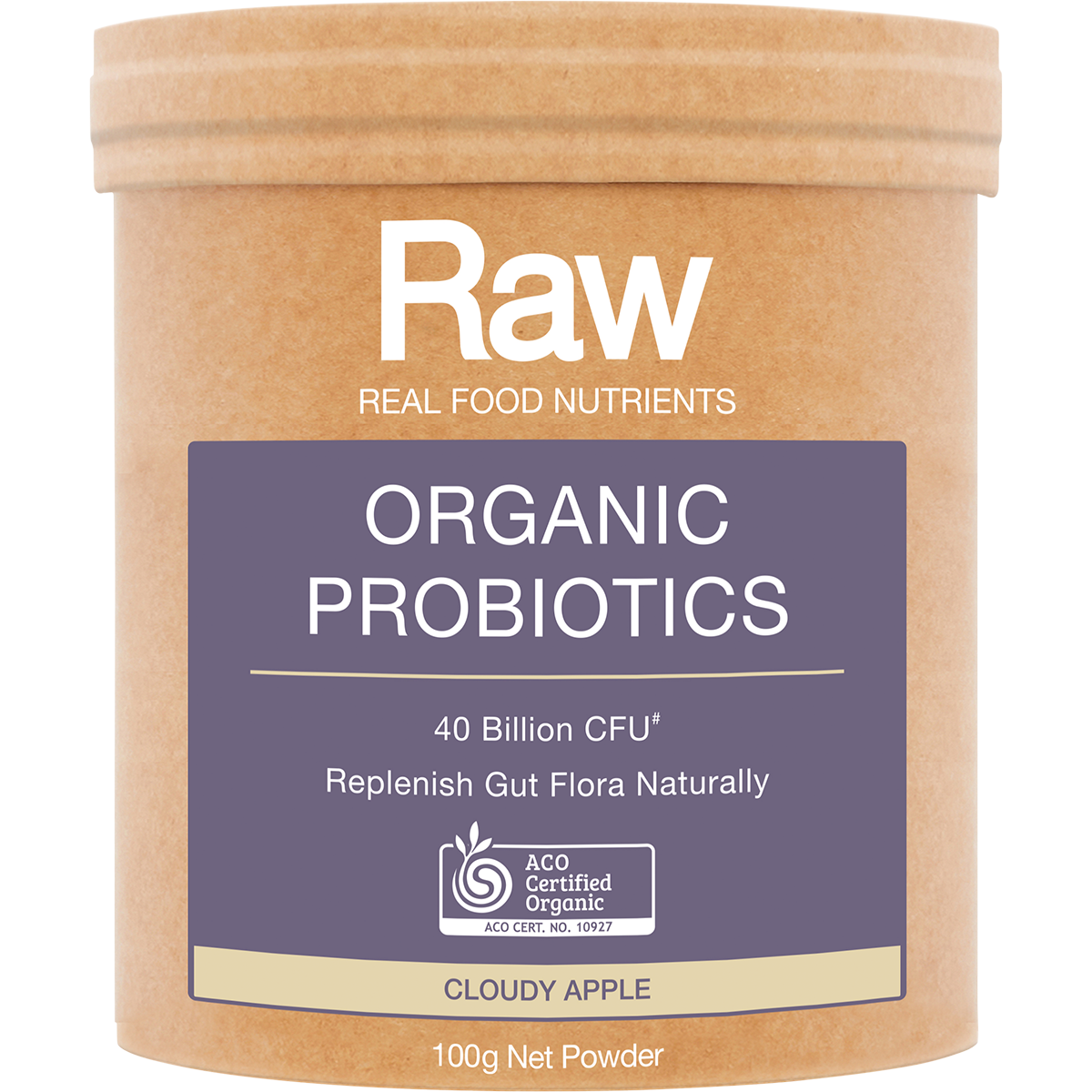 Amazonia Raw Organic Probiotics Cloudy Apple – 100g, front of pack
