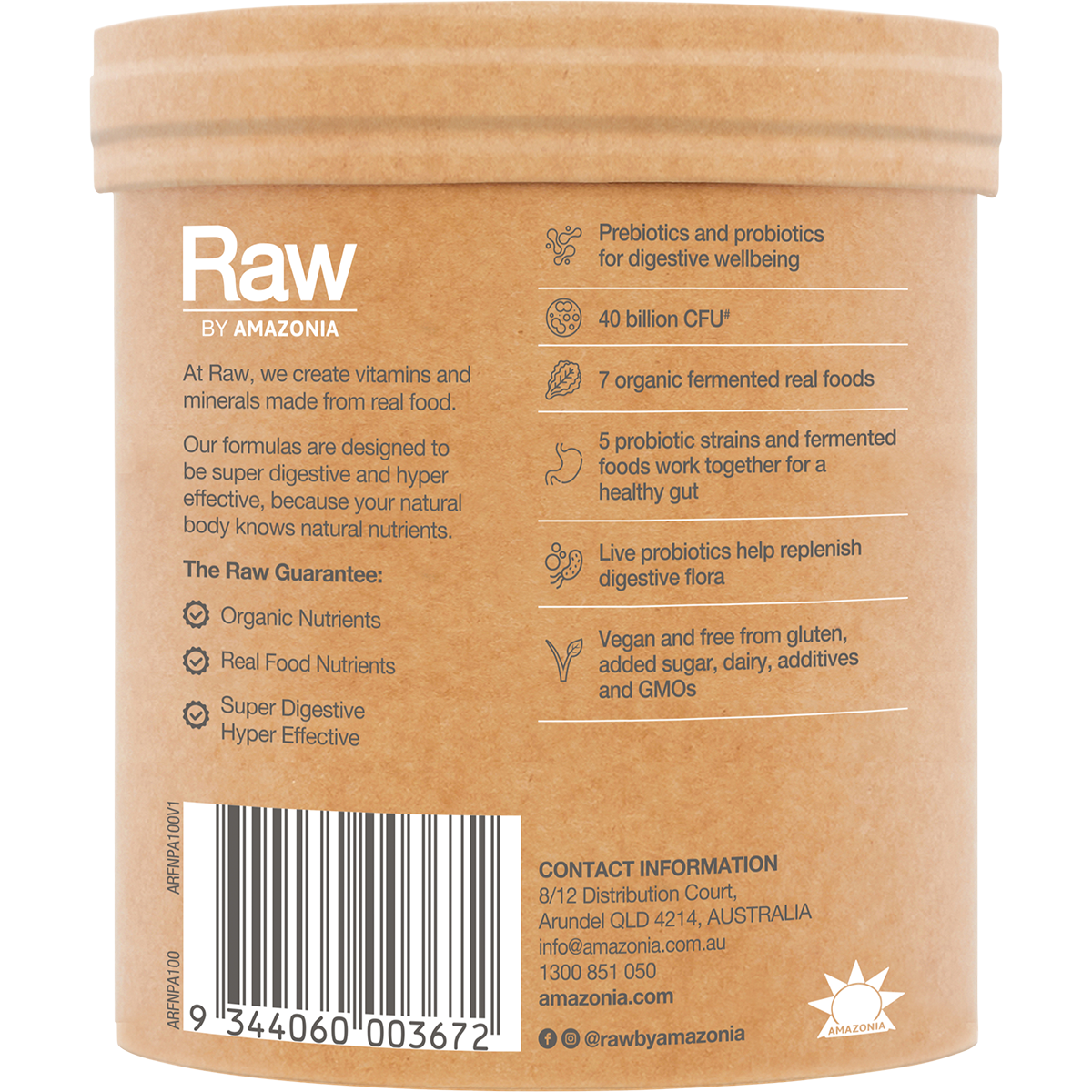 Amazonia Raw Organic Probiotics Cloudy Apple – 100g, pack detail