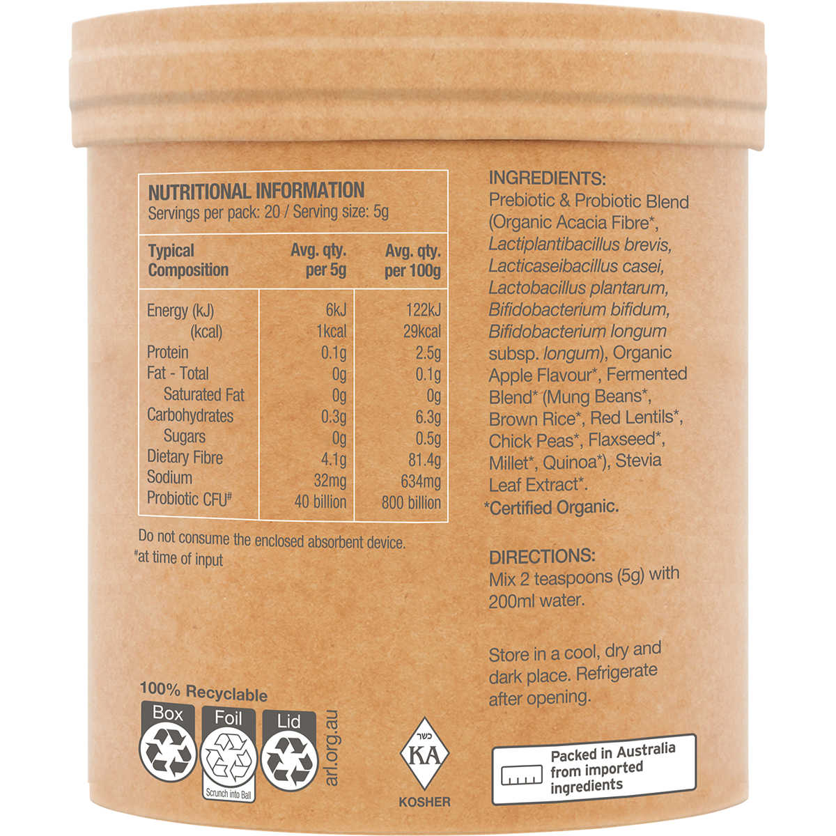 Amazonia Raw Organic Probiotics Cloudy Apple – 100g, pack detail