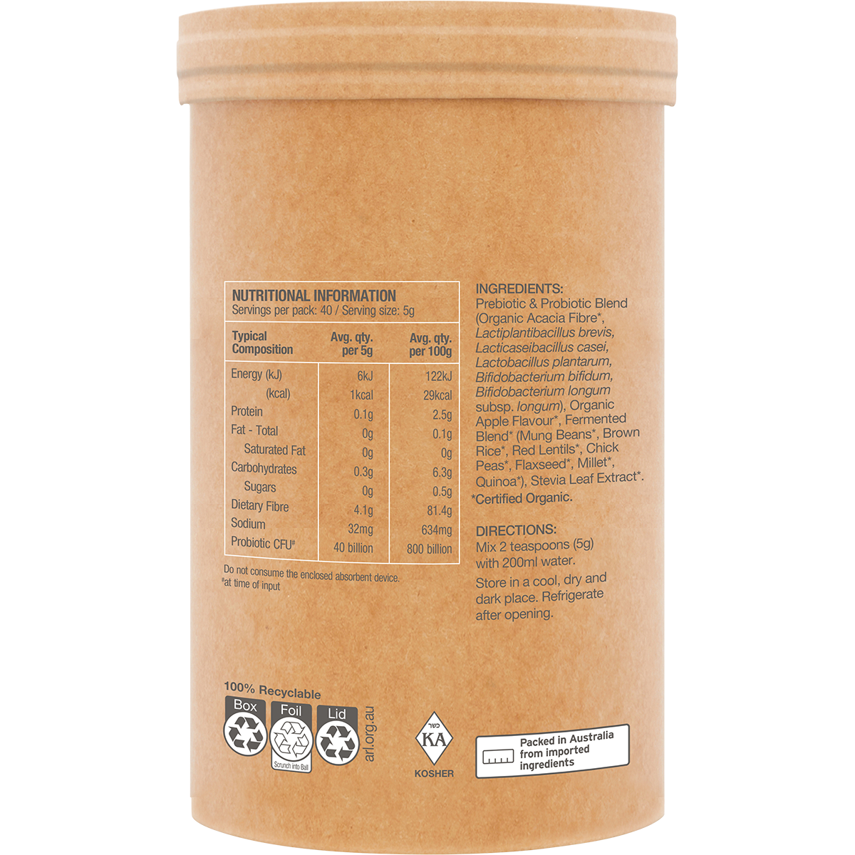 Amazonia Raw Organic Probiotics Cloudy Apple – 200g, pack detail