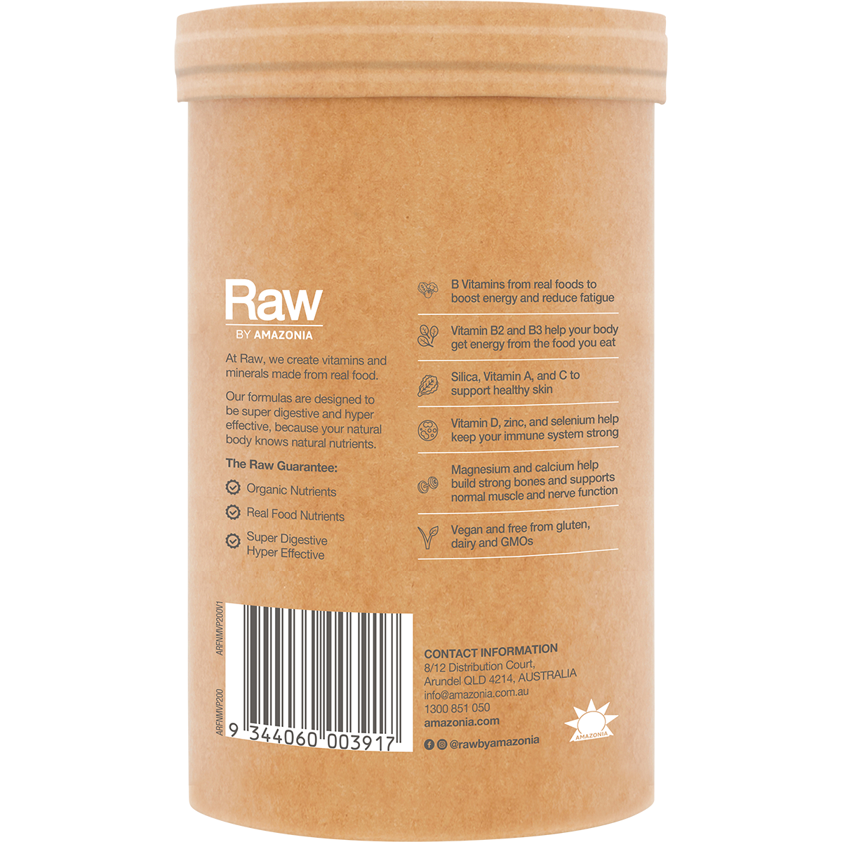 Amazonia Raw Organic Multivitamin Pineapple – 200g, pack detail