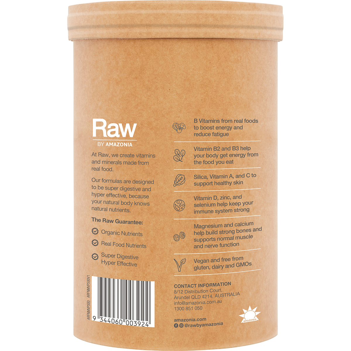 Amazonia Raw Organic Multivitamin Pineapple – 500g, pack detail