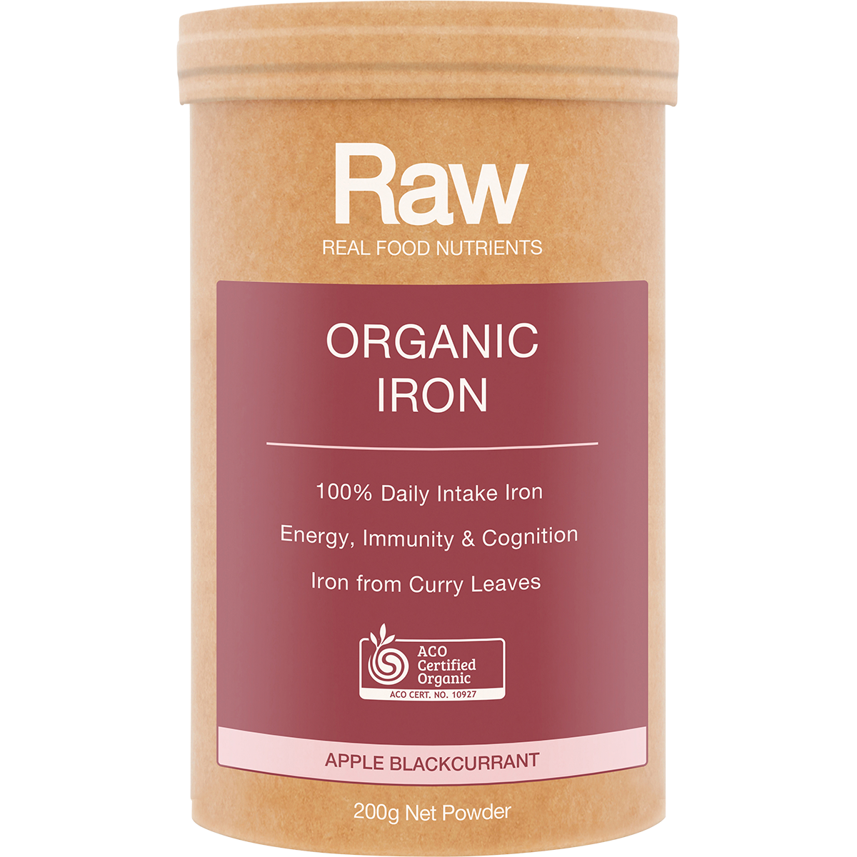 Amazonia Raw Organic Iron Apple Blackcurrant – 200g, front of pack
