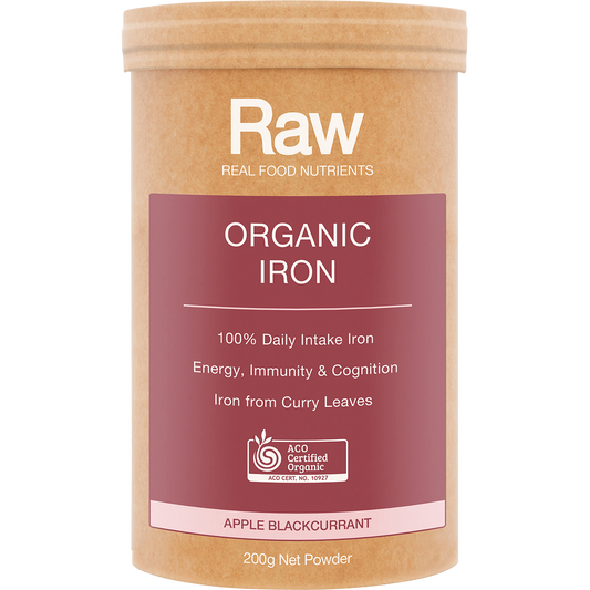 Amazonia Raw Organic Iron Apple Blackcurrant – 200g, front of pack