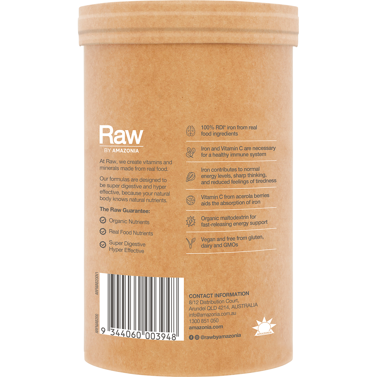 Amazonia Raw Organic Iron Apple Blackcurrant – 200g, pack detail