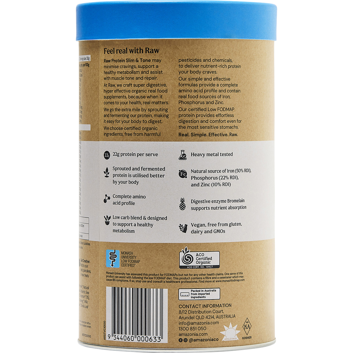 Amazonia Raw Protein Slim & Tone Vanilla Cinnamon – 1kg, back of pack