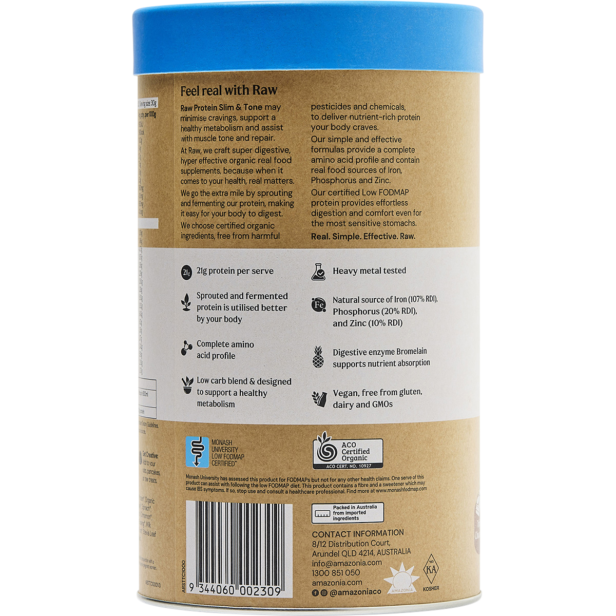 Amazonia Raw Protein Slim & Tone Triple Chocolate – 1kg, back of pack