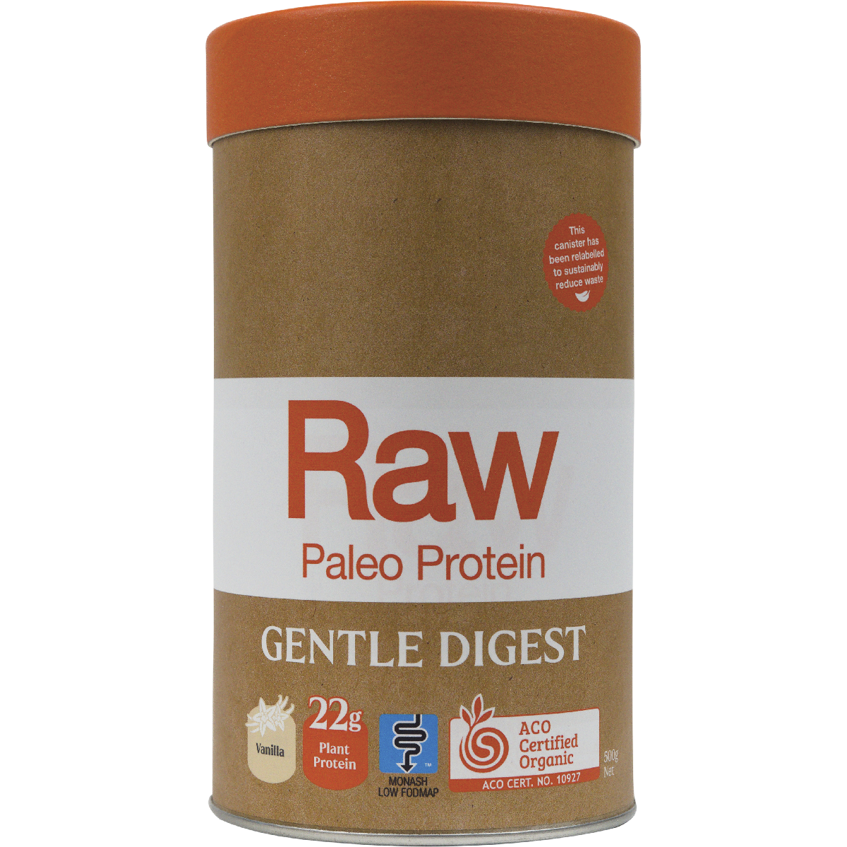 Amazonia Raw Gentle Digest Paleo Protein Vanilla – 500g, front of pack