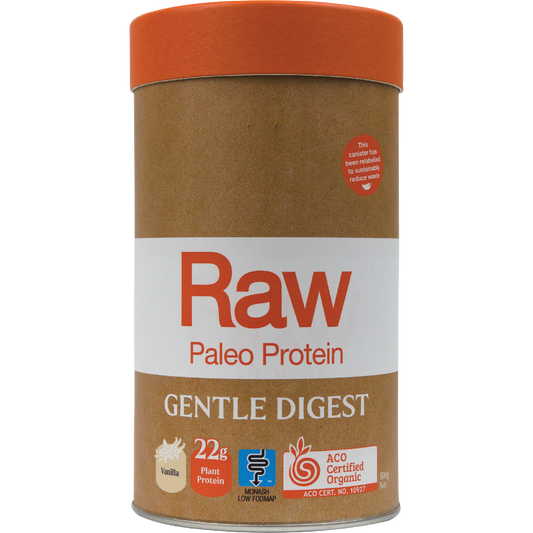 Amazonia Raw Gentle Digest Paleo Protein Vanilla – 500g, front of pack