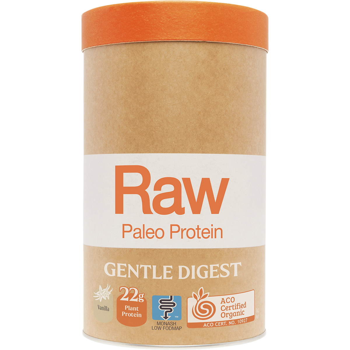 Amazonia Raw Gentle Digest Paleo Protein Vanilla – 1kg, front of pack