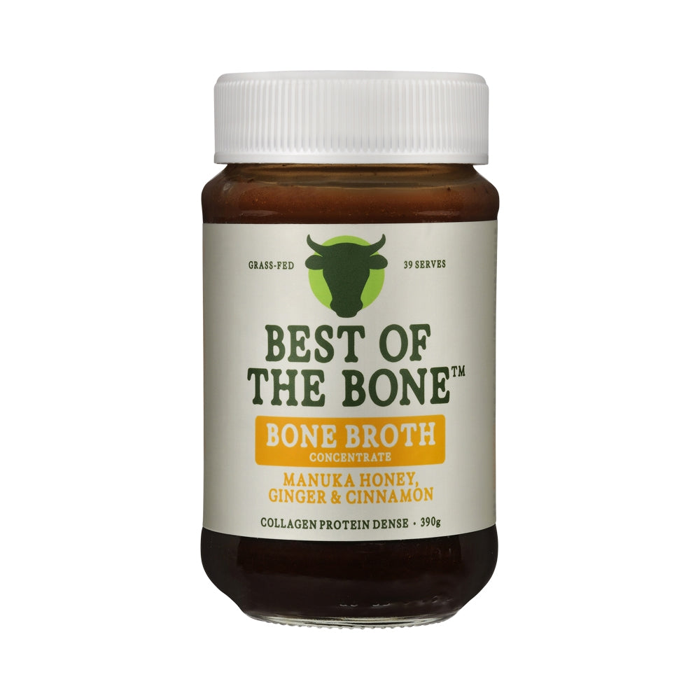 Best of the Bone Bone Broth Beef Concentrate Manuka Honey, Ginger & Cinnamon – 390g, front of pack