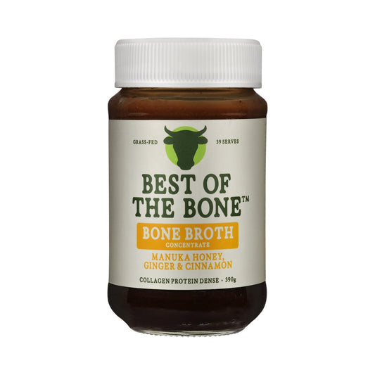 Best of the Bone Bone Broth Beef Concentrate Manuka Honey, Ginger & Cinnamon – 390g, front of pack