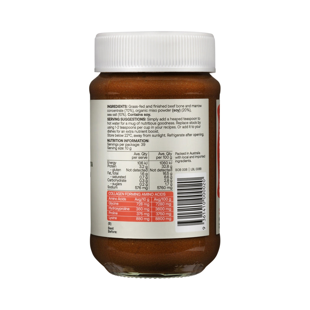 Best of the Bone Bone Broth Beef Concentrate Organic Miso – 390g, back of pack