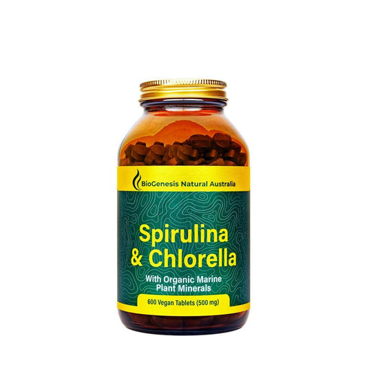 Biogenesis Spirulina & Chlorella + Min – 500mg, 600 Tablets