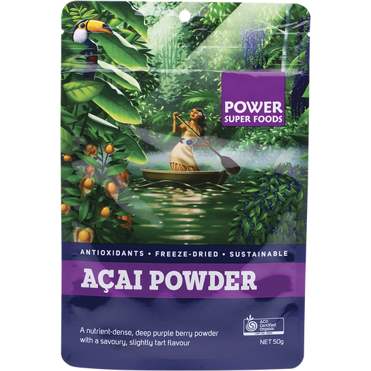 Power Super Foods Organic Acai Powder – 50g, front of pack
