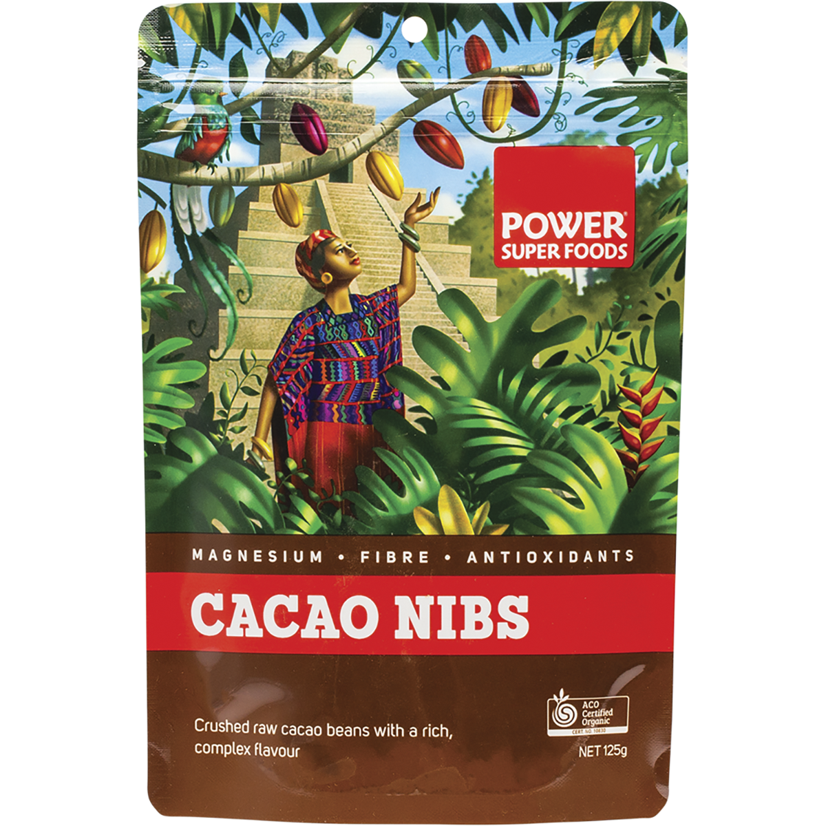 Power Super Foods Cacao Nibs Raw – 125g, front of pack