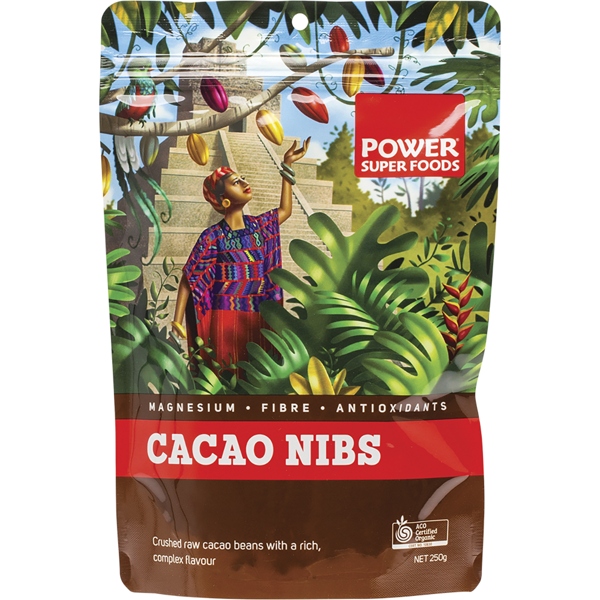 Power Super Foods Cacao Nibs Raw – 250g, front of pack