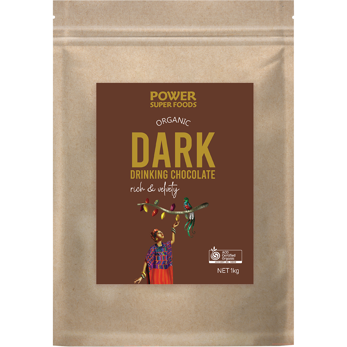 Power Super Foods Dark Drinking Chocolate – 1kg, front of pack