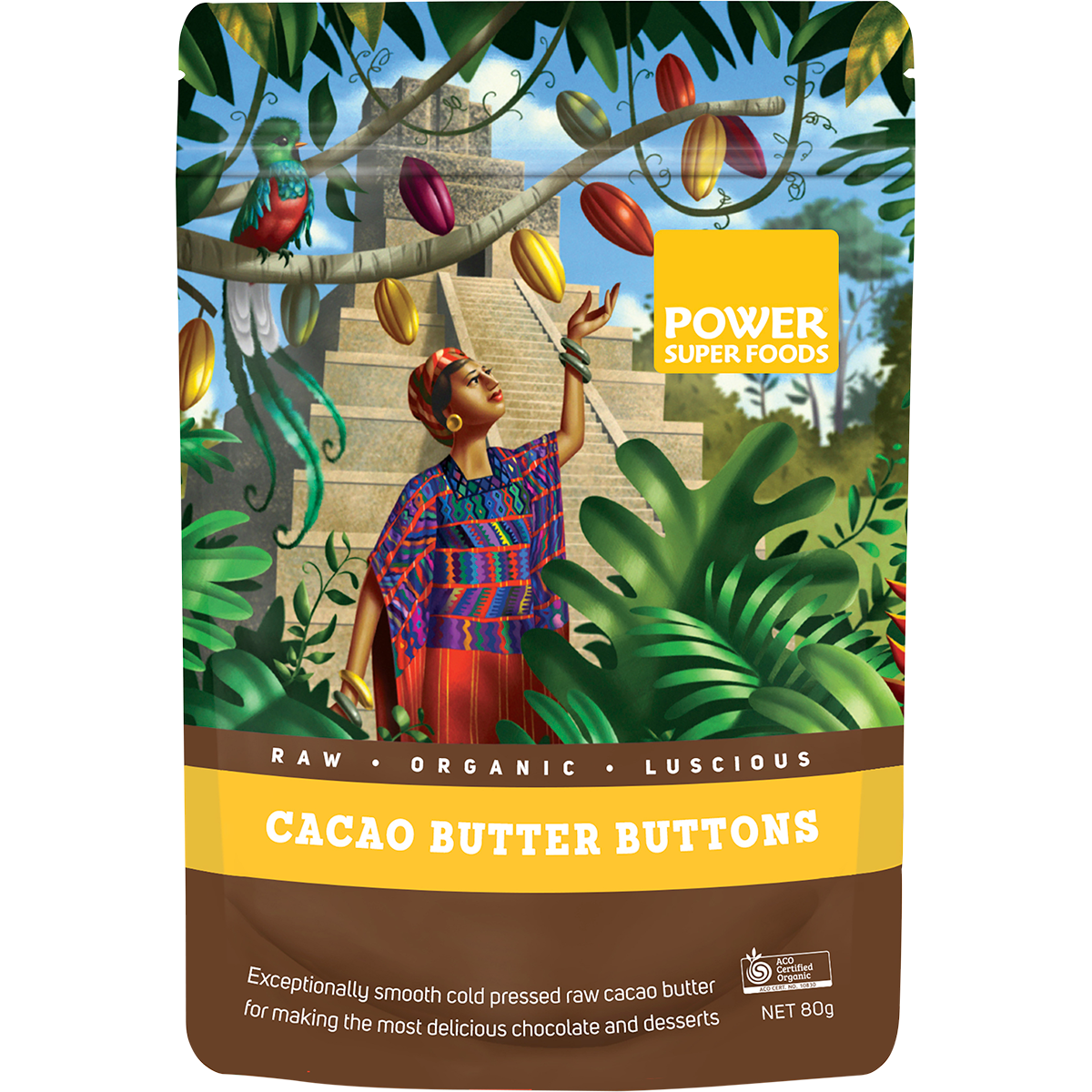 Power Super Foods Cacao Butter Buttons – 80g, front of pack