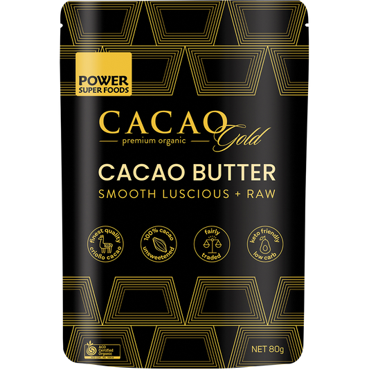 Power Super Foods Cacao GOLD Butter Chunks – 80g, front of pack
