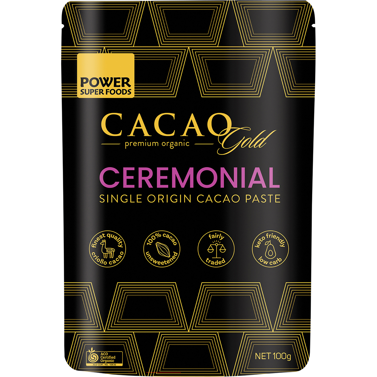 Power Super Foods Cacao GOLD Ceremonial Paste Chunks – 100g, front of pack