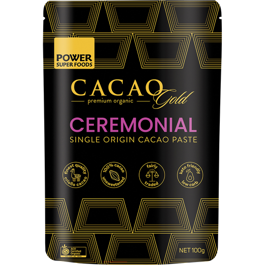 Power Super Foods Cacao GOLD Ceremonial Paste Chunks – 100g, front of pack