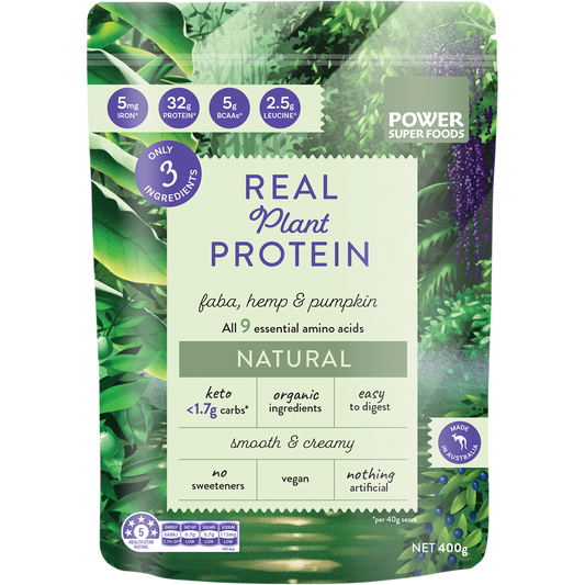 Power Super Foods Real Plant Protein Natural – 400g, front of pack