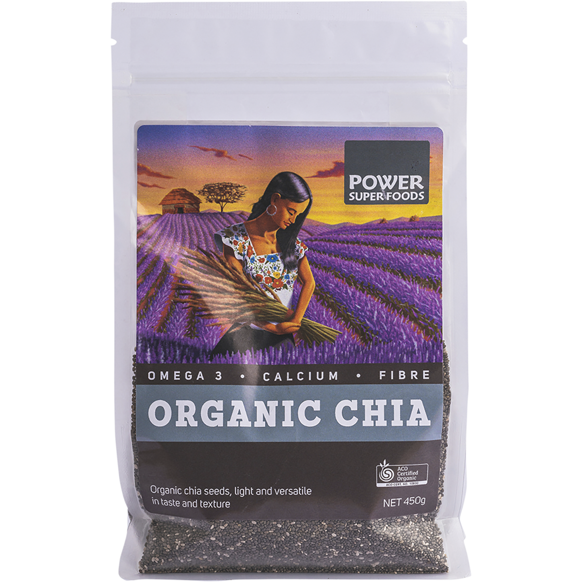 Power Super Foods Organic Chia Seeds – 450g, front of pack