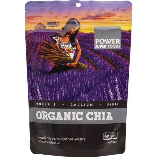 Power Super Foods Organic Chia Seeds – 200g, front of pack