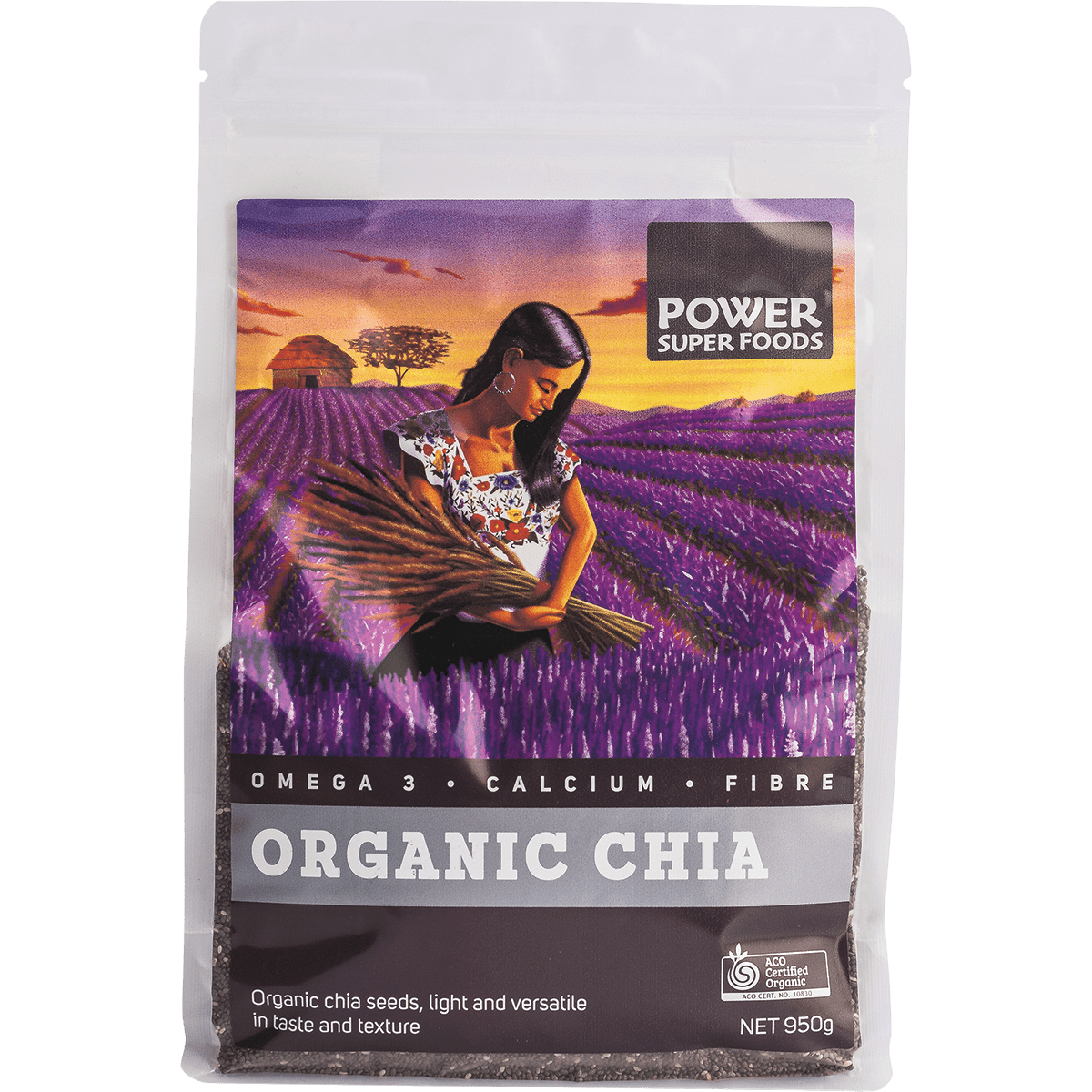 Power Super Foods Organic Chia Seeds – 950g, front of pack