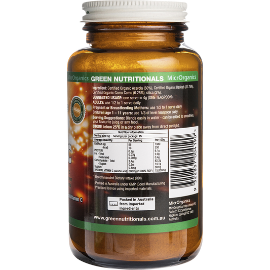 Green Nutritionals Organic Green Vitamin C Powder – 100g, pack detail