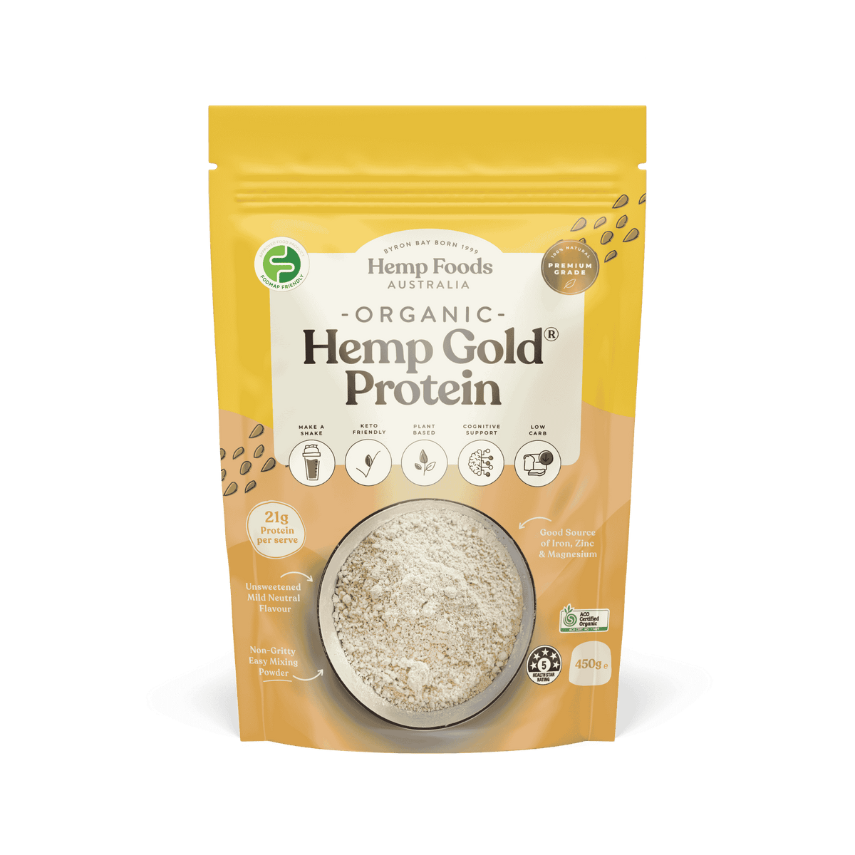Hemp Foods Australia Organic Hemp Gold Protein Powder – 450g