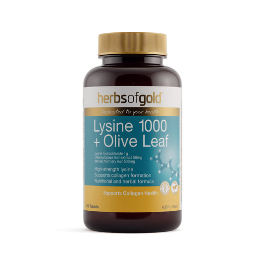 Herbs of Gold Lysine 1000 + Olive Leaf – 100 Tablets