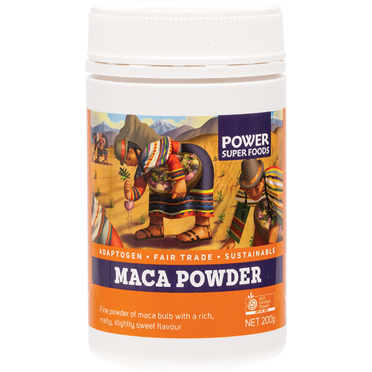 Power Super Foods Organic Maca Powder Tub – 200g, front of pack