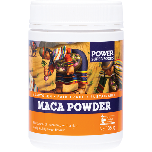 Power Super Foods Organic Maca Powder Tub – 350g, front of pack
