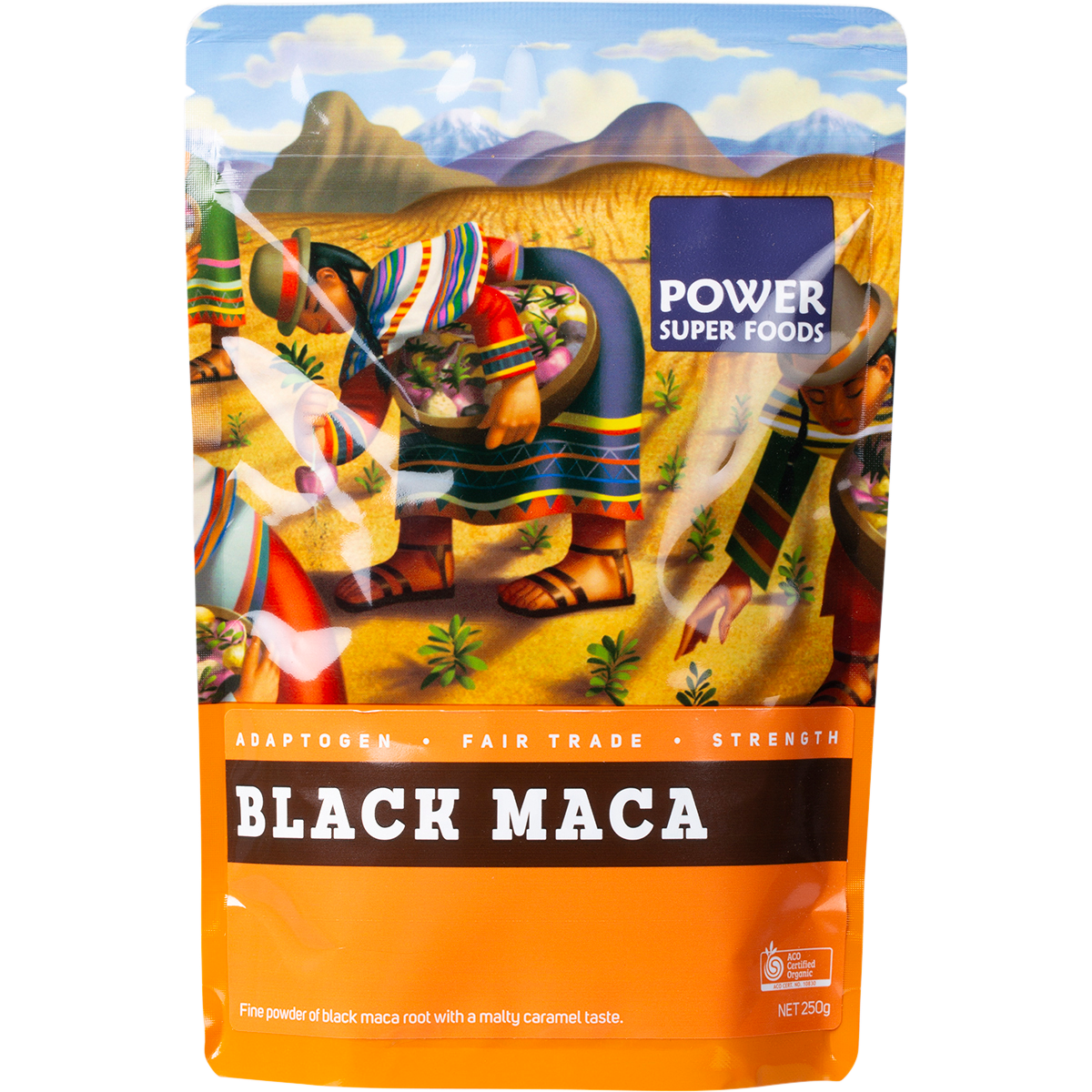 Power Super Foods Organic Black Maca Powder – 250g, front of pack